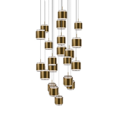 dweLED Banded 21 Light Multi-Light Pendant, Aged Brass/Frosted - PD-68921R-AB