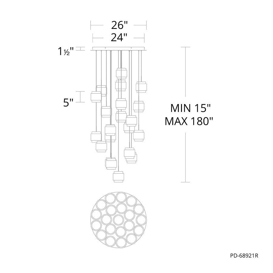 dweLED Banded 21 Light Multi-Light Pendant, Black/Frosted