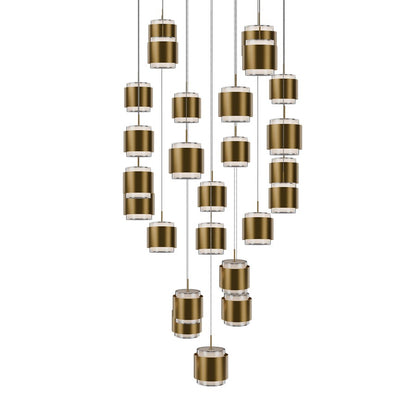 dweLED Banded 25 Light Multi-Light Pendant, Aged Brass/Frosted - PD-68925S-AB
