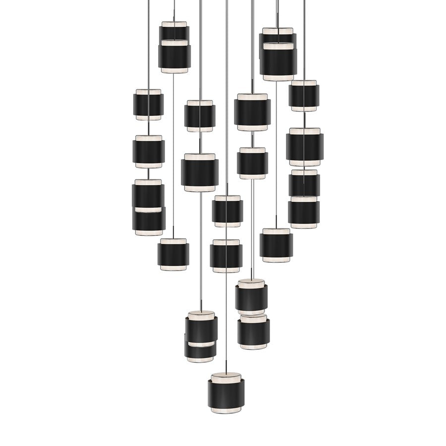 dweLED Banded 25 Light Multi-Light Pendant, Black/Frosted - PD-68925S-BK