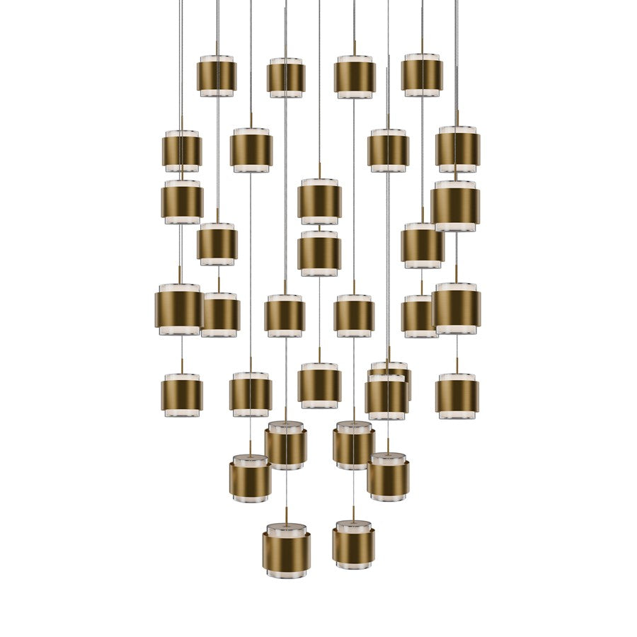 dweLED Banded 41 Light Multi-Light Pendant, Aged Brass/Frosted - PD-68941S-AB
