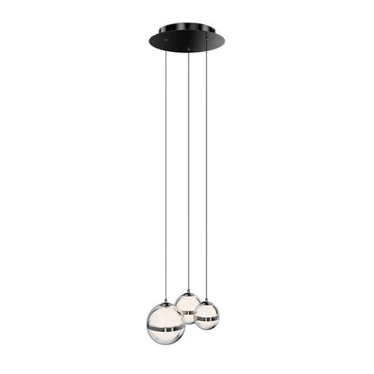 dweLED Cyllindra 3 Light Round Multi-Light Pendant, Black Chrome/ - PD-77503R-BC