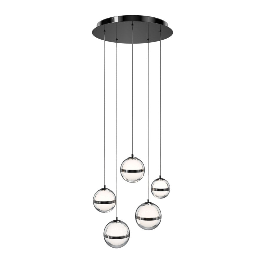 dweLED Cyllindra 5 Light Round Multi-Light Pendant, Black Chrome/ - PD-77505R-BC