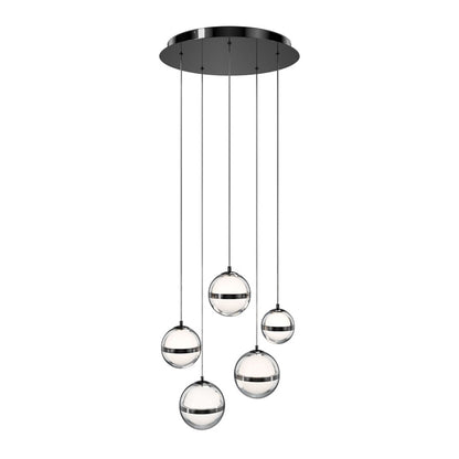 dweLED Cyllindra 5 Light Round Multi-Light Pendant, Black Chrome/ - PD-77505R-BC