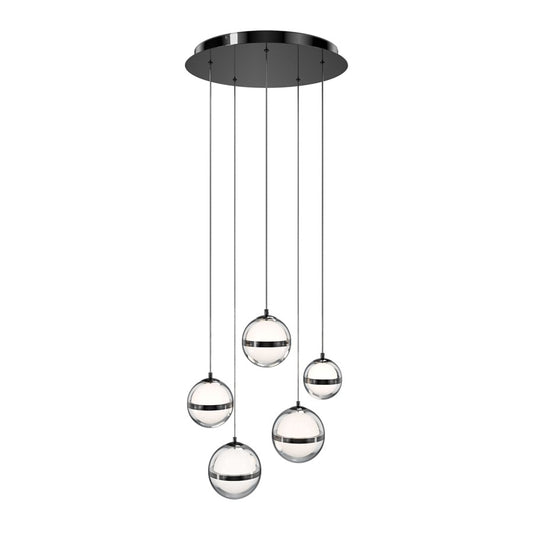 dweLED Cyllindra 5 Light Round Multi-Light Pendant, Black Chrome/ - PD-77505R-BC