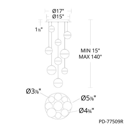 dweLED Cyllindra 9 Light Multi-Light Pendant, Black Chrome
