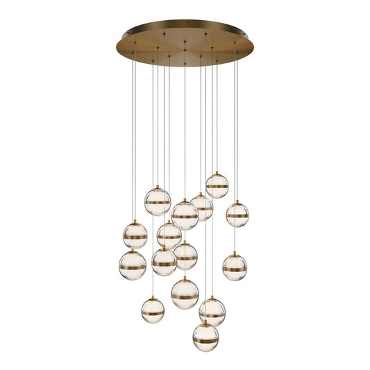 dweLED Cyllindra 15 Light Multi-Light Pendant, Aged Brass/ - PD-77515R-AB