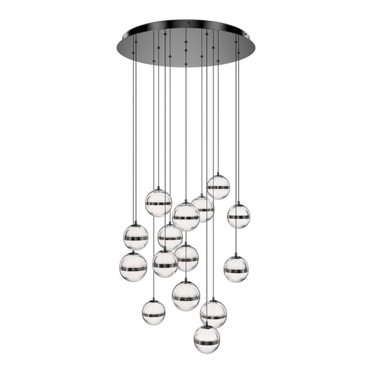dweLED Cyllindra 15 Light Multi-Light Pendant, Black Chrome/ - PD-77515R-BC