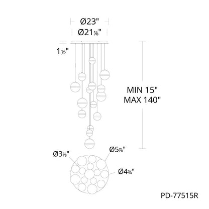 dweLED Cyllindra 15 Light Multi-Light Pendant, Black Chrome