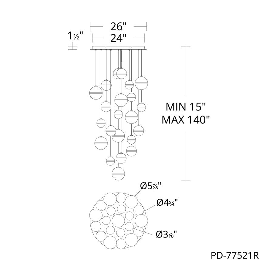 dweLED Cyllindra 21 Light Multi-Light Pendant, Black Chrome