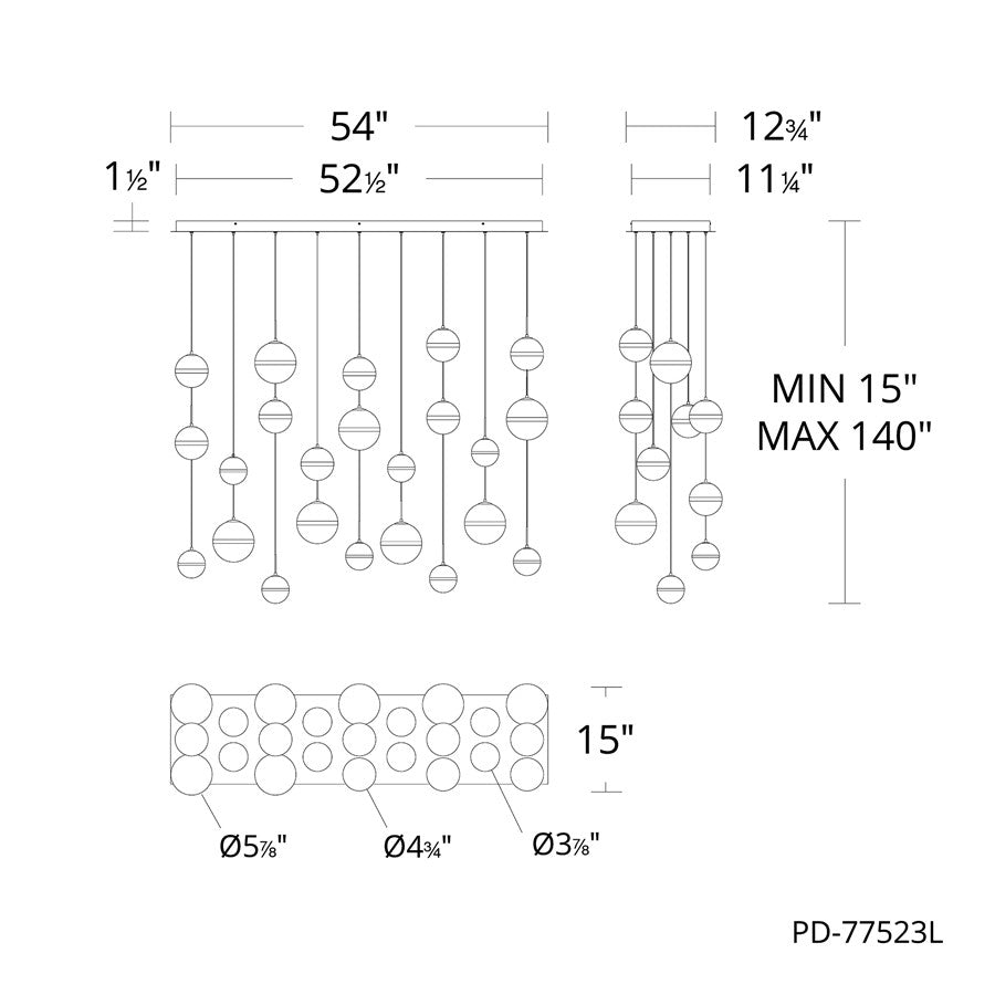 dweLED Cyllindra 23 Light Multi-Light Pendant, Black Chrome