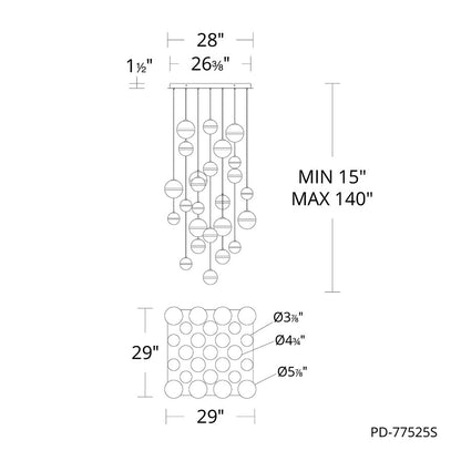 dweLED Cyllindra 25 Light Multi-Light Pendant, Black Chrome