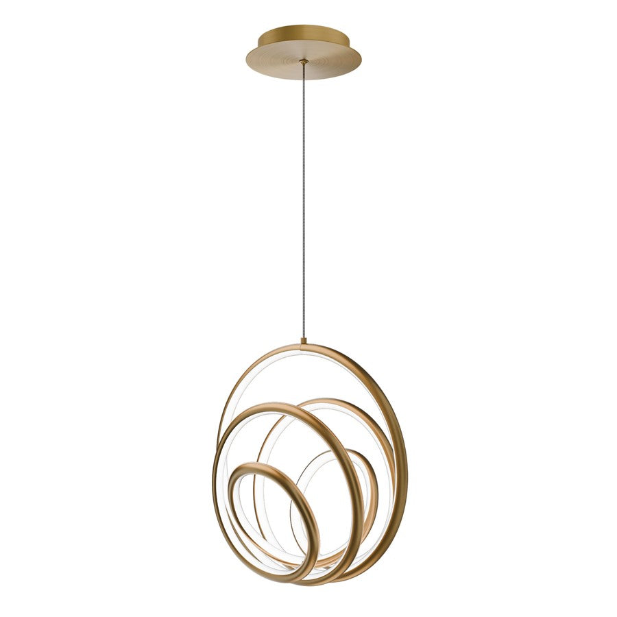 dweLED Hoopla 1 Light 13" Pendant/3500K, Aged Brass/White - PD-81513-35-AB