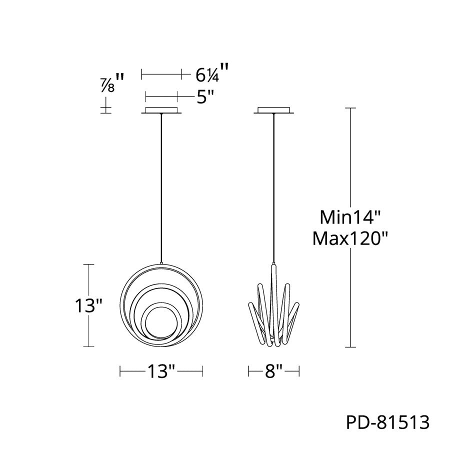 dweLED Hoopla 1 Light 13" Pendant/3500K, Black/White