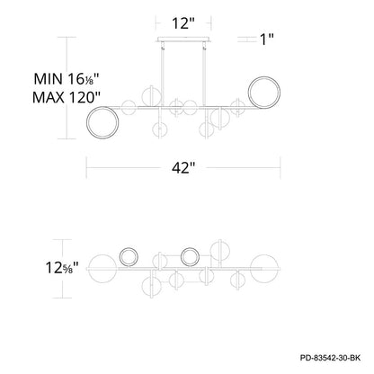 dweLED Satalite 10 Light 42" Linear Pendant/3000K, Black/Opal