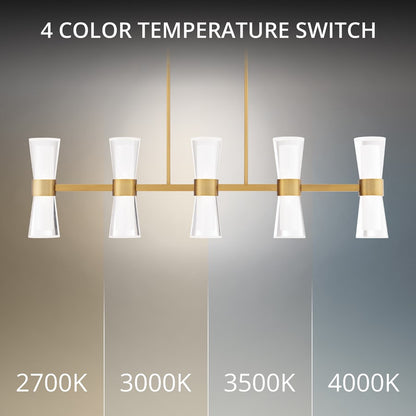 dweLED Hourglass 5Lt 36" Linear Pendant/2700K, Brass/Clear/Etch