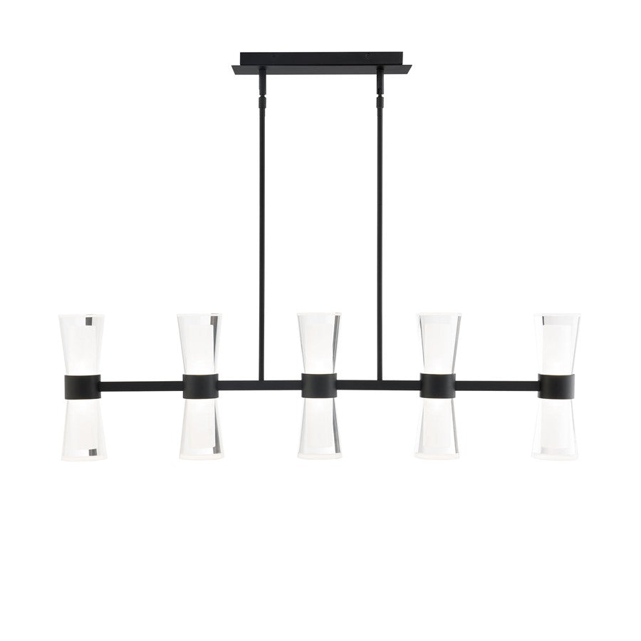 dweLED Hourglass 5Lt 36" Linear Pendant/2700K, Black/Clear/Etch