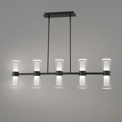 dweLED Hourglass 5Lt 36" Linear Pendant/2700K, Black/Clear/Etch