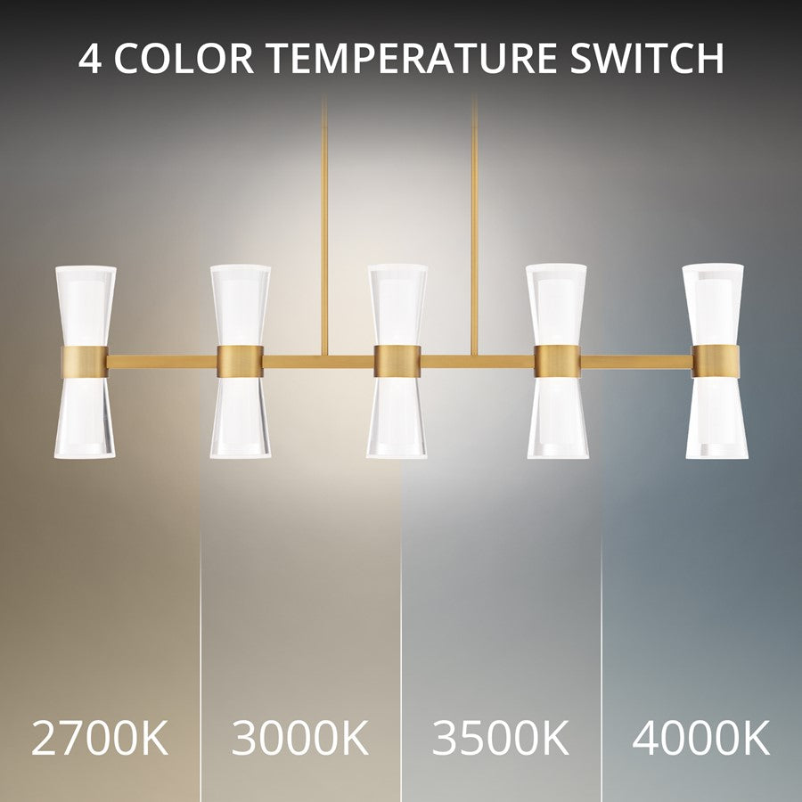 dweLED Hourglass 5Lt 36" Linear Pendant/3000K, Brass/Clear/Etch