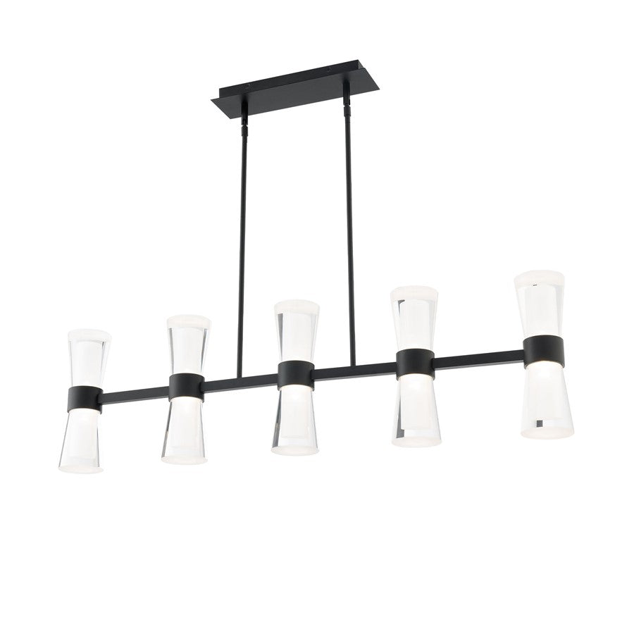 dweLED Hourglass 5Lt 36" Linear Pendant/3000K, Black/Clear/Etch - PD-91536-30-BK