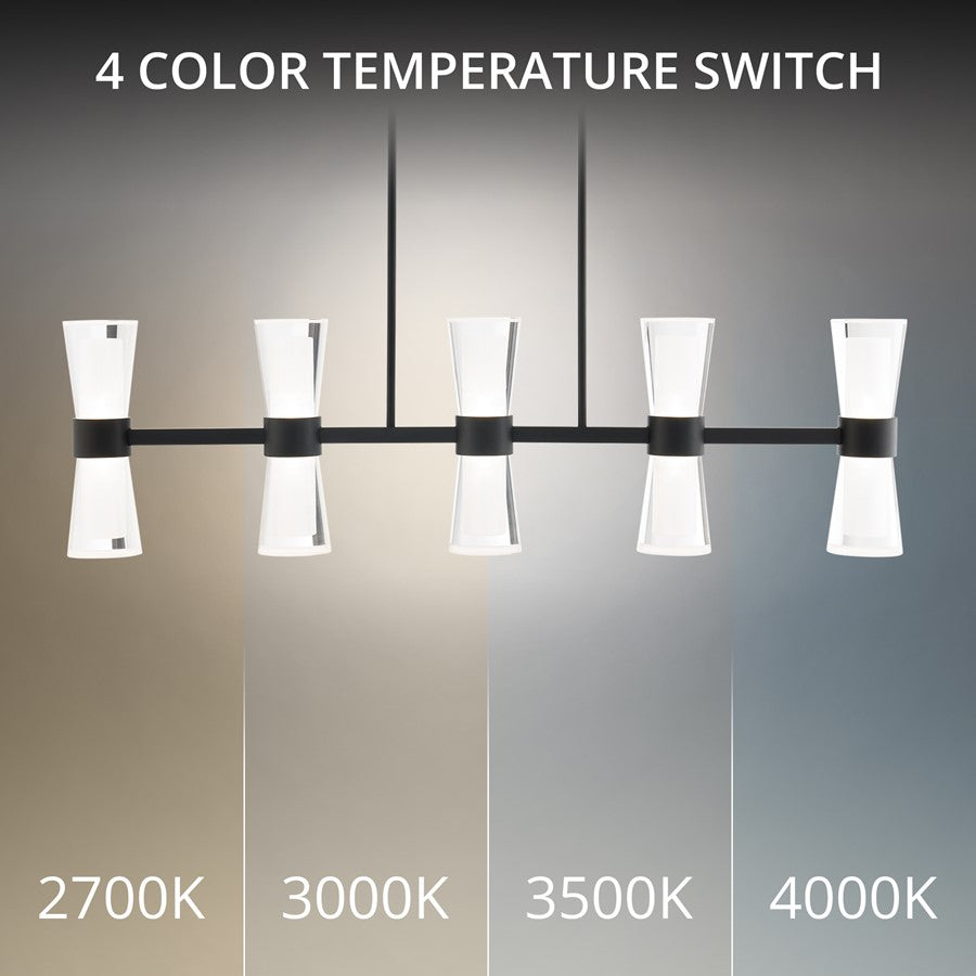 dweLED Hourglass 5Lt 36" Linear Pendant/3000K, Black/Clear/Etch