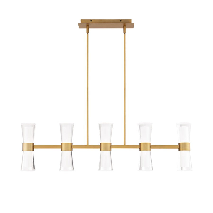 dweLED Hourglass 5Lt 36" Linear Pendant/3500K, Brass/Clear/Etch