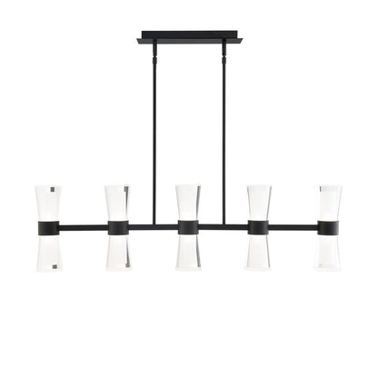 dweLED Hourglass 5Lt 36" Linear Pendant/3500K, Black/Clear/Etch
