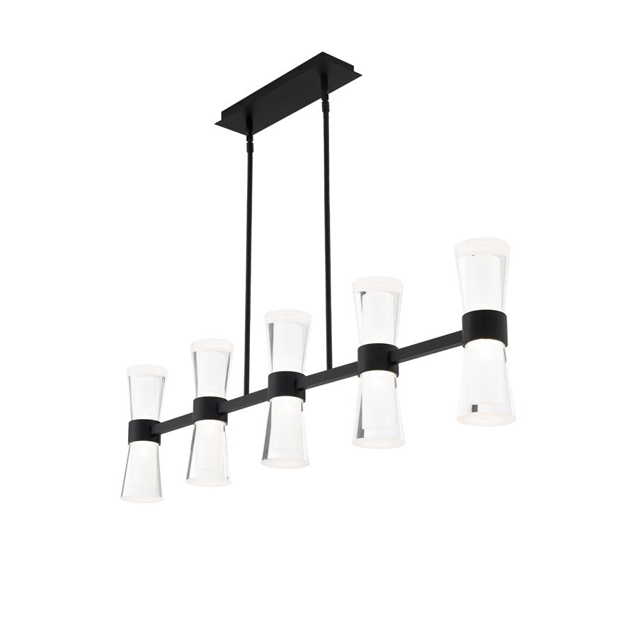 dweLED Hourglass 5Lt 36" Linear Pendant/3500K, Black/Clear/Etch