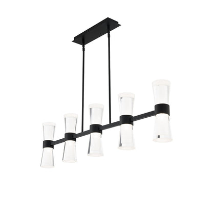 dweLED Hourglass 5Lt 36" Linear Pendant/3500K, Black/Clear/Etch