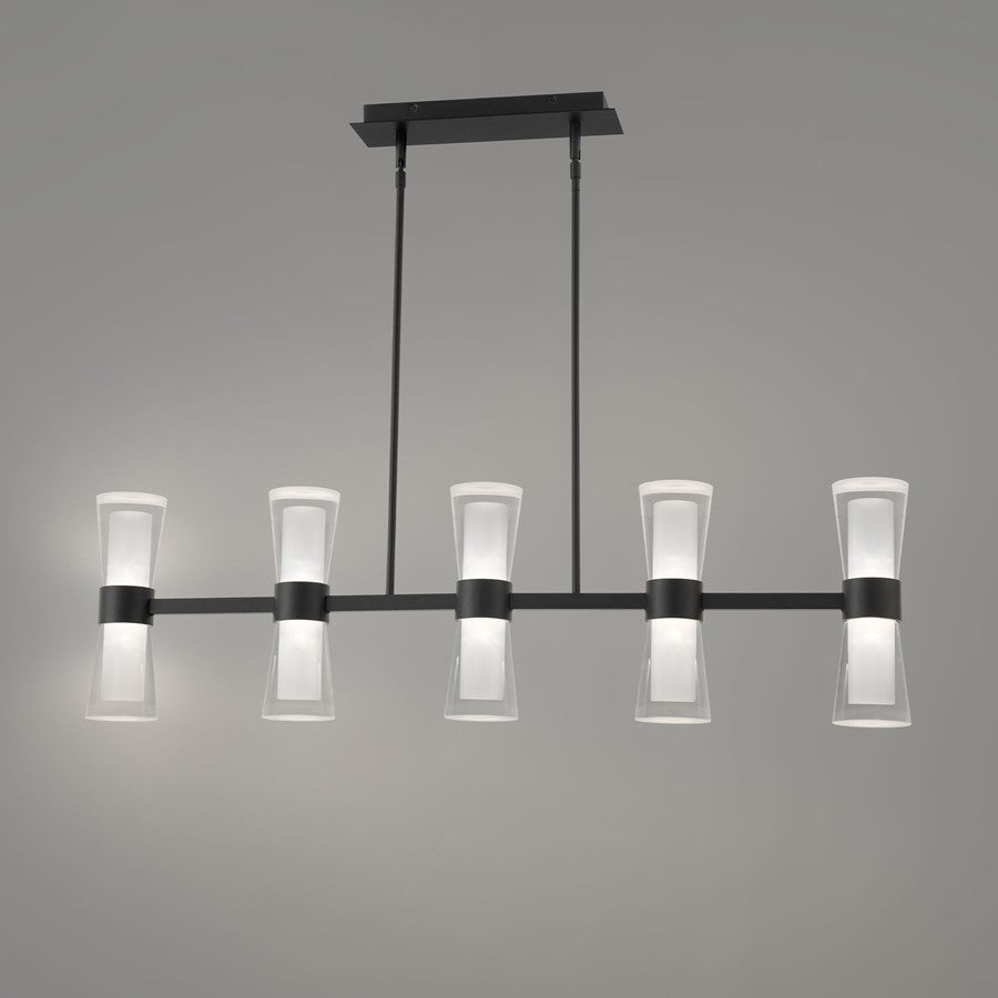dweLED Hourglass 5Lt 36" Linear Pendant/3500K, Black/Clear/Etch