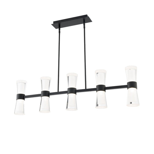 dweLED Hourglass 5Lt 36" Linear Pendant/4000K, Black/Clear/Etch - PD-91536-40-BK