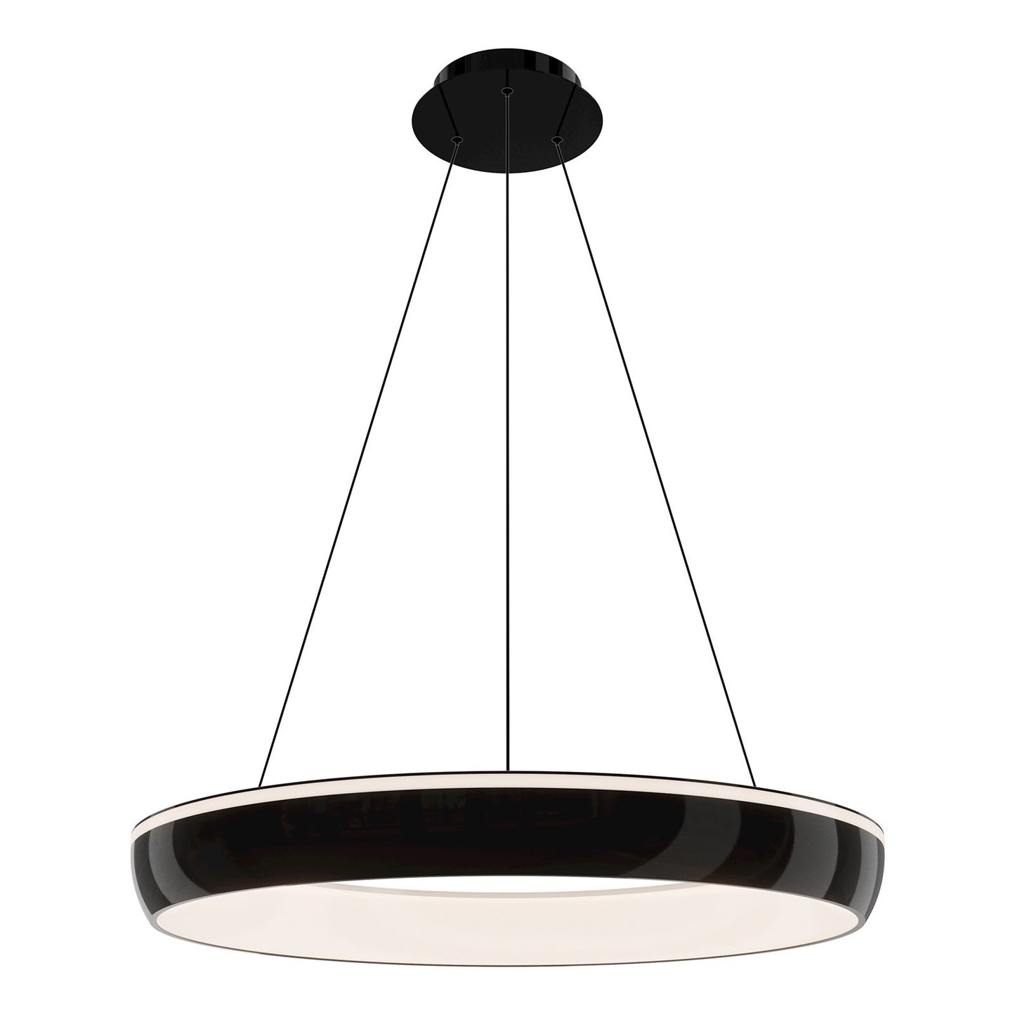 WAC Lighting Ringwall 32.75in 1-Light Pendant | Modern Black Chrome and Clear/White Opaque Acrylic Silicone Diffuser | Kitchen Island | Model PD402633-BC