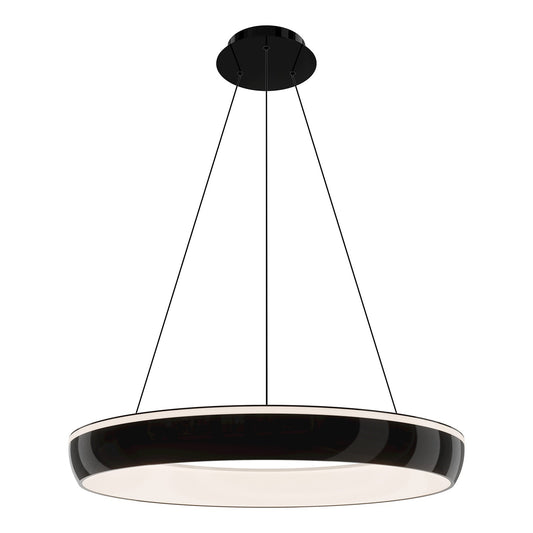 WAC Lighting Ringwall 32.75in 1-Light Pendant | Modern Black Chrome and Clear/White Opaque Acrylic Silicone Diffuser | Kitchen Island | Model PD402633-BC