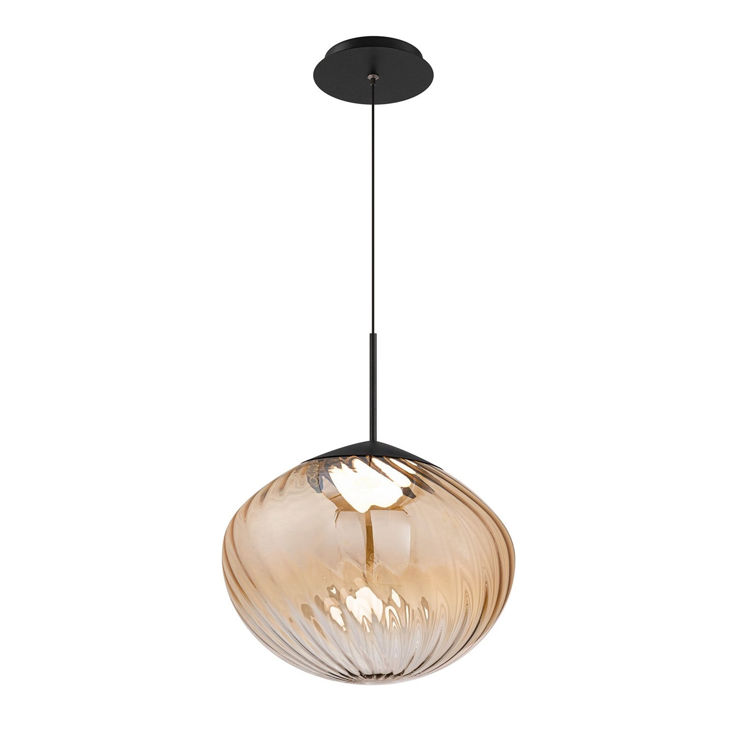 WAC Lighting Swayzey 14in 1-Light Mini-Pendant | Modern Black Amber Glass and Amber Mouth Blown Glass | Kitchen Island & Dining Room | Model PD407614-BKAM
