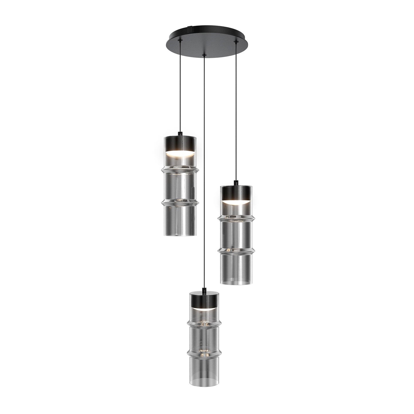 WAC Lighting Kanister 3-Light Multi-Light Pendant | Industrial Black Aluminum and Smoke Gradient Glass | Kitchen Island & | Model PD413603R-TWA-BKSM