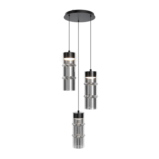 WAC Lighting Kanister 3-Light Multi-Light Pendant | Industrial Black Aluminum and Smoke Gradient Glass | Kitchen Island & | Model PD413603R-TWA-BKSM