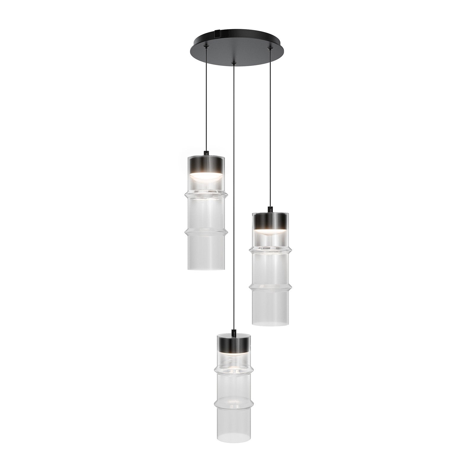 WAC Lighting Kanister 3-Light Multi-Light Pendant | Modern Black Aluminum and White Smoke Gradient Glass | Kitchen Island & | Model PD413603R-TWA-BKWT