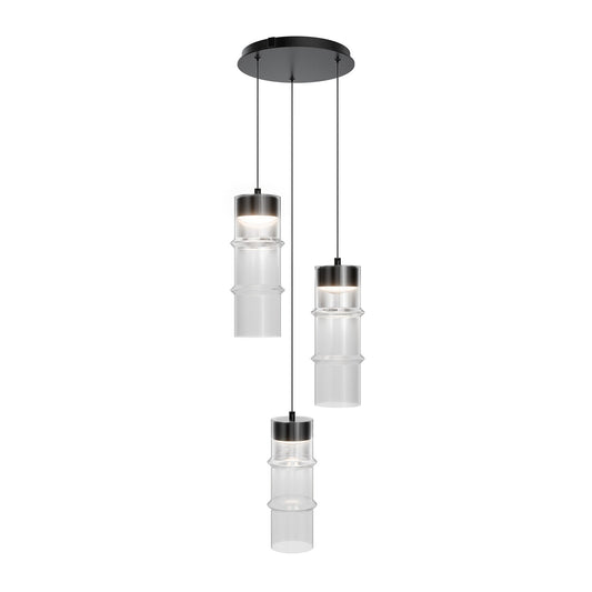 WAC Lighting Kanister 3-Light Multi-Light Pendant | Modern Black Aluminum and White Smoke Gradient Glass | Kitchen Island & | Model PD413603R-TWA-BKWT