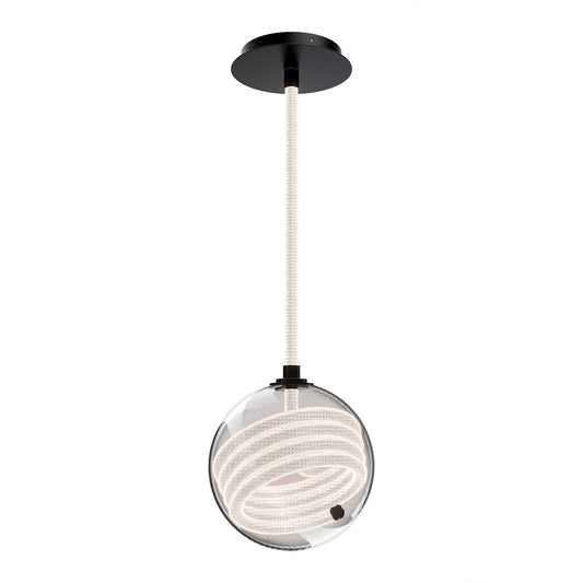 WAC Lighting Roper 1-Light Mini-Pendant | Modern Black Aluminum and Smoked Mouth-blown Glass | Kitchen Island & Dining Room | 9in Dia | Model PD417609-BK