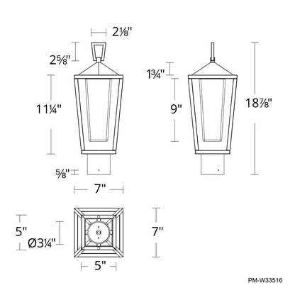 dweLED Manchester 1Lt 19" Outdoor Post/3000K, Black/Hammered