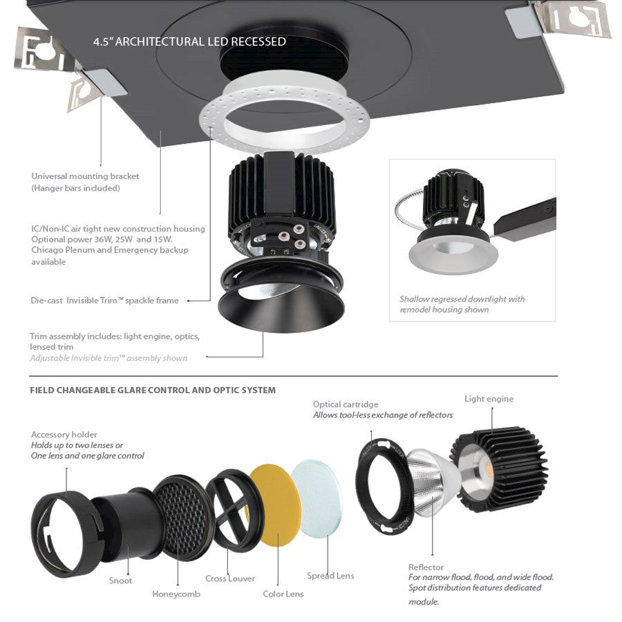 WAC Volta LED Airtight Housing for Square Invisible Trim