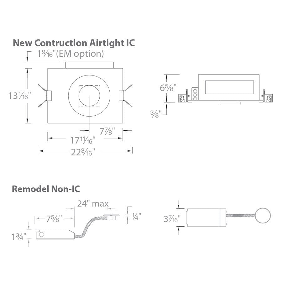 WAC Volta LED Airtight Housing for Square Invisible Trim