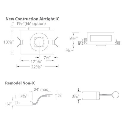 WAC Volta LED Airtight Housing for Square Invisible Trim