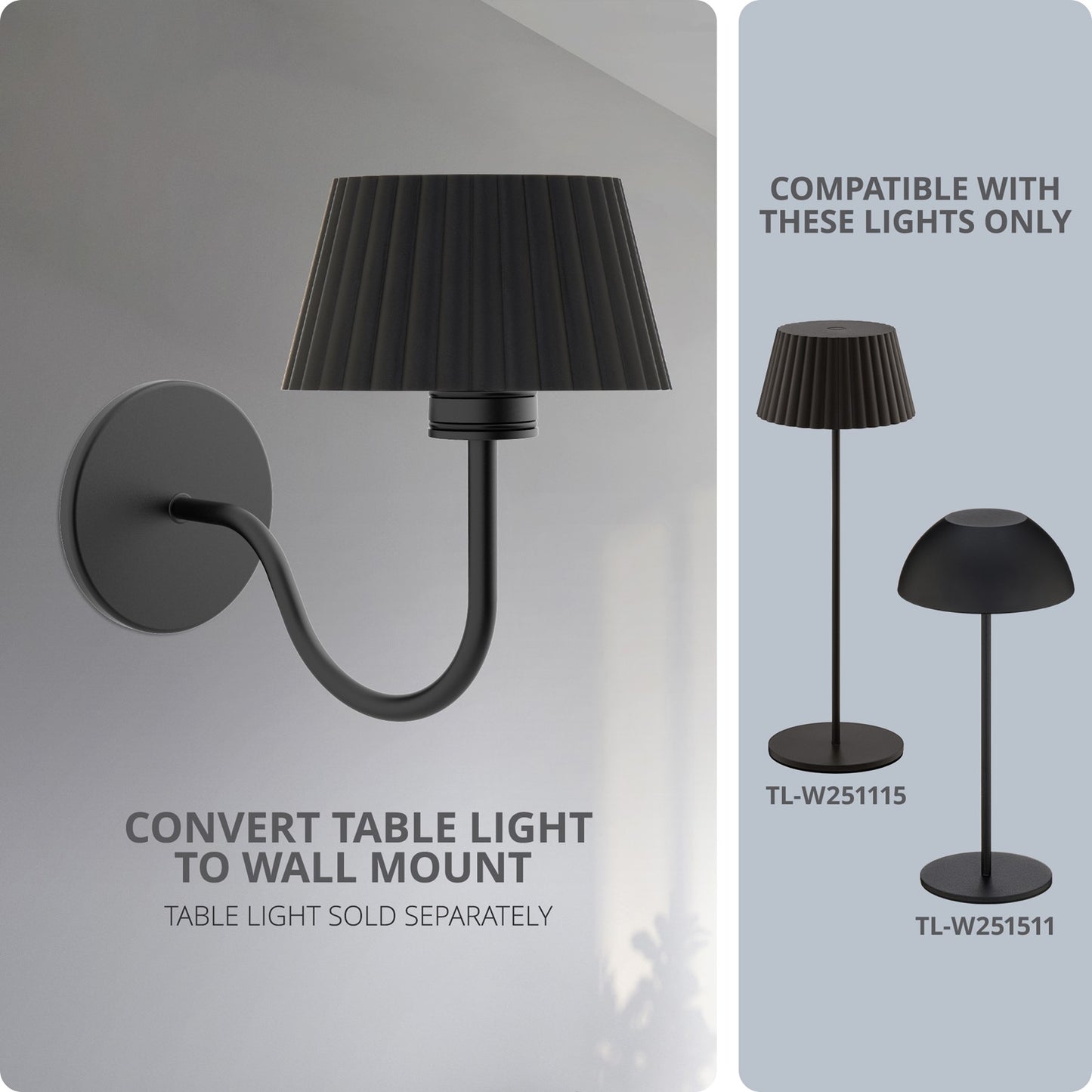 WAC Lighting Table Light Wall Mount for Pleat or Channing Table Lamp, Black