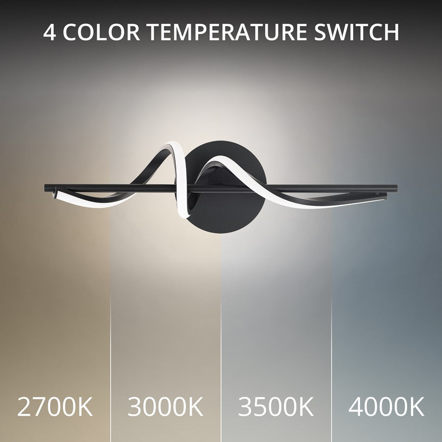 dweLED Corkscrew 1Lt 22" Bath Vanity/Wall Light/3000K, BK/WH