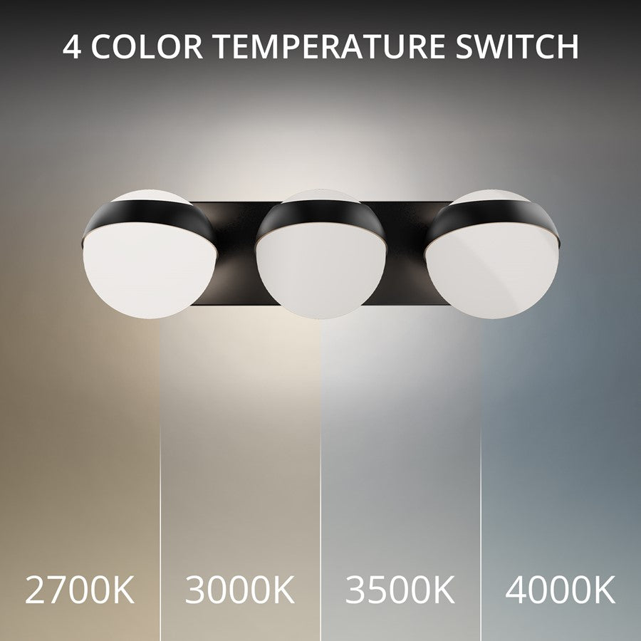 dweLED Tripoli 3Lt 20" Bath Vanity/Wall Light/3000K, Black/Opal