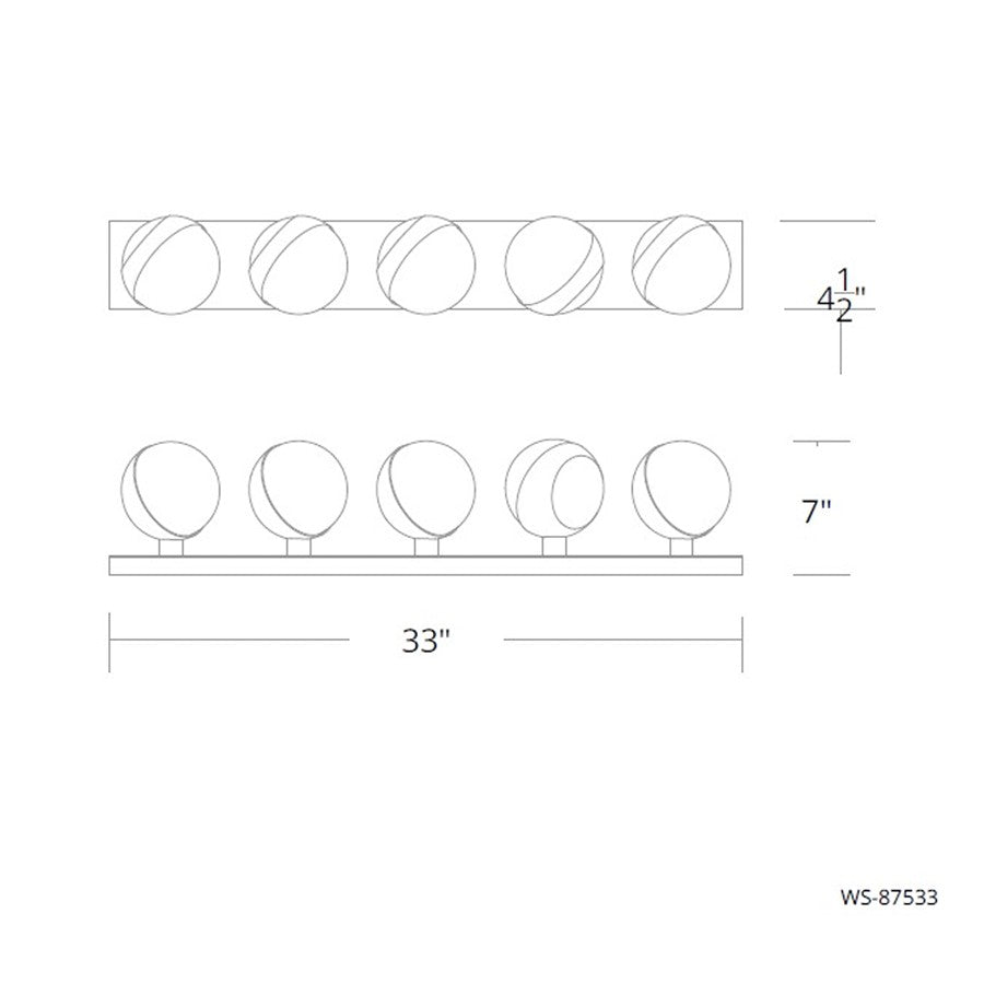 dweLED Tripoli 5Lt 33" Bath Vanity/Wall/3000K, Nickel/Opal