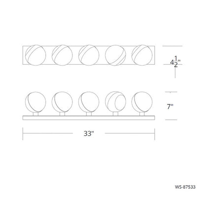 dweLED Tripoli 5Lt 33" Bath Vanity/Wall/3500K, Nickel/Opal