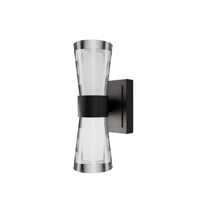 dweLED Hourglass 1Lt 10" Wall Sconce/3000K, Black/Clear/Etched - WS-91510-30-BK