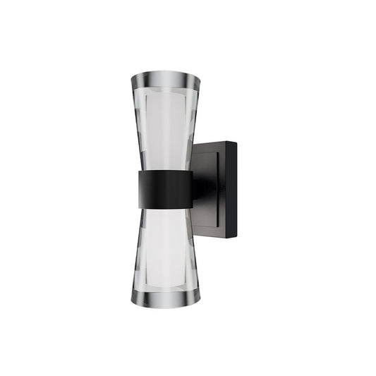 dweLED Hourglass 1Lt 10" Wall Sconce/3000K, Black/Clear/Etched - WS-91510-30-BK